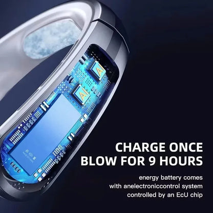 8000mAh USB Hanging Neck Fan Portable, Bladeless,  Mini Rechargeable Mute LED Digital Display, Electric Air Cooler.  Low stock on 1 blue style.  Others have good numbers in stock