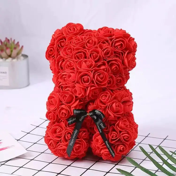 25cm Artificial Teddy Rose Flower Bear with Box.   Romantic Valentines Day Gift for Girlfriend,  Teen , Women Anniversary or Wedding Party