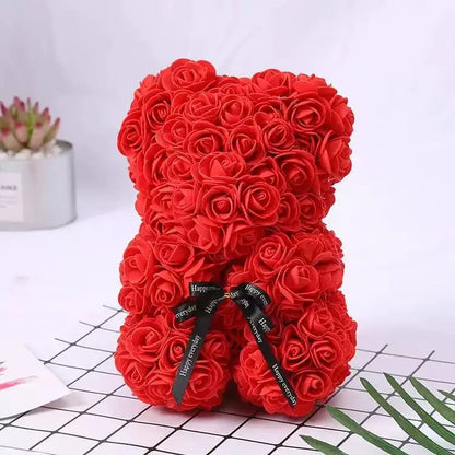 25cm Artificial Teddy Rose Flower Bear with Box.   Romantic Valentines Day Gift for Girlfriend,  Teen , Women Anniversary or Wedding Party