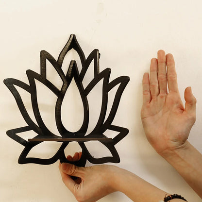 Wooden Lotus Hollow Decorative Rack, Aromatherapy Organiser for Essential Oils,  Candle Holder. Wall Mounted Corner Shelf