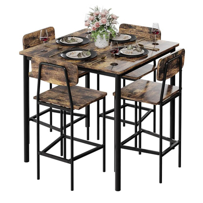Kitchen Table and  4 Chairs, 5 Piece Dining Table Set, Sturdy,  Industrial Space -Saving, Dinette Set for Pub, Family, Customized