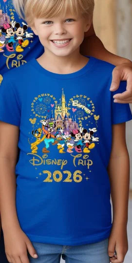 2026 Summer Casual Mickey Minnie Castle Butterfly Comfort Cotton T-shirt.  Adults/ Children,  Parent /Child,  Couple Sportswear