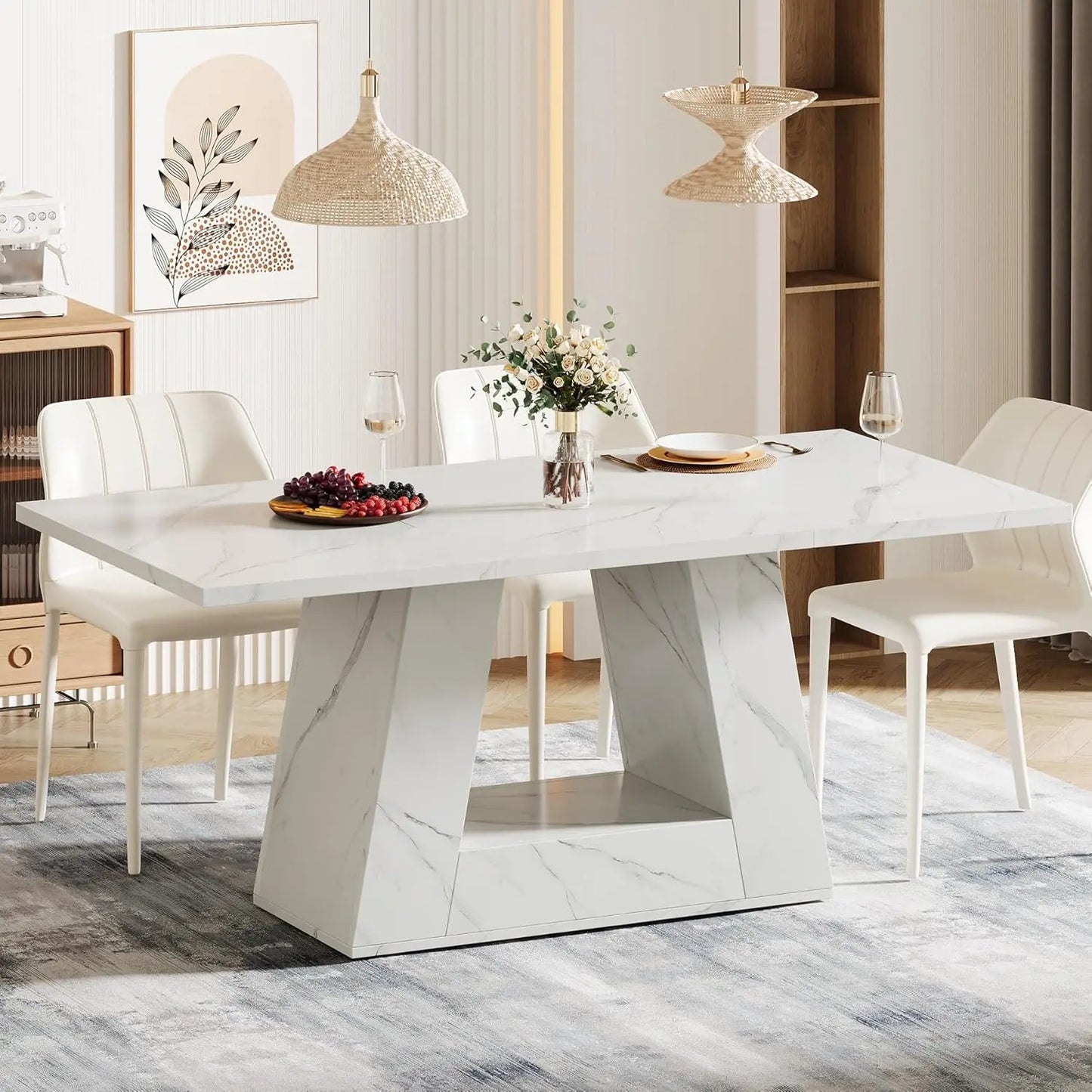 Dining Table for 4 to 6 People,Rectangular Dining Room Table,  with Sturdy Base for Kitchen, Living Room use