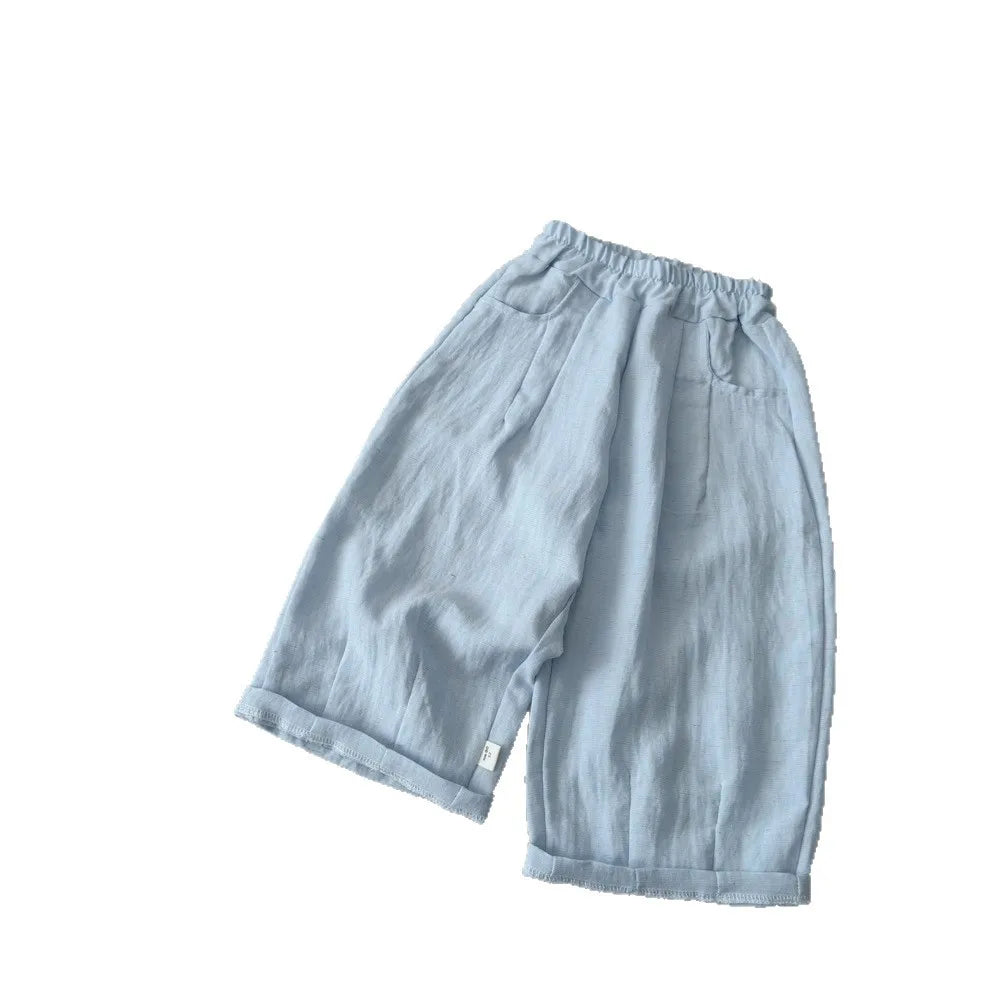 Solid Color Linen Children's Pants, Kids Loose Thin Trousers,  Summer Flax Harem Pants