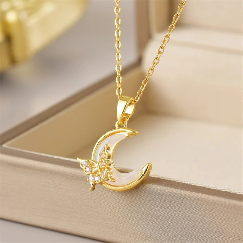 Exquisite Micro Inlaid Zircon Butterfly Tassel Necklace For Women and MOTHERS DAY Gift.   Stainless Steel,  Clavicle Choker Jewelry