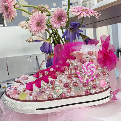 Handmade Rhinestones and Bling.  Girls/ Womens /Kids And Mother.   Candy Canvas Shoes.  Pearl Sneakers For Girls Birthday /Christmas Gift