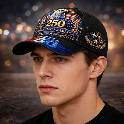 250th Anniversary American Baseball Cap, 1776-2026 Flag Golden Eagle,  Jet Plane Design, Patriotic Unisex Hat, Ideal Gift for everyone!