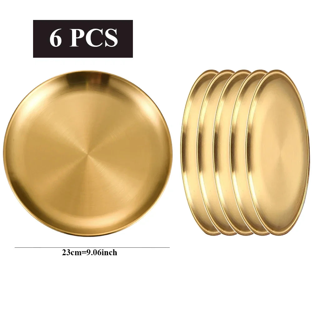 Stainless Steel Golden Round Plates Durable Circular Serving Dishes for Restaurants Home Dining, Buffets Plates Dinnerware