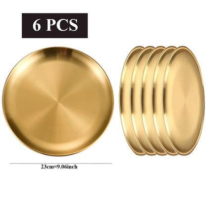 Stainless Steel Golden Round Plates Durable Circular Serving Dishes for Restaurants Home Dining, Buffets Plates Dinnerware