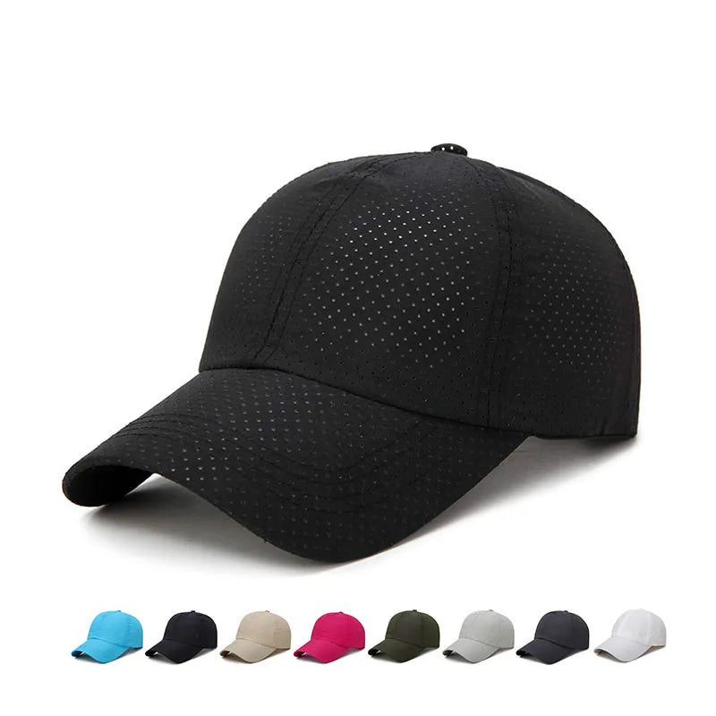 New Summer Men /Womens Snapback Quick Dry Mesh Baseball Cap /Hat .   Adjustable outdoor hat.  BLACK, WHITE,  LT GRAY Then Dk. GRAY.   Red is gone and the 4 that  are  left are from Most to Least
