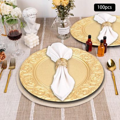 100-Piece Set of Western-Style Dessert Plates (Patterned), Dinner Plate Set, Round Plates, Reusable Plates