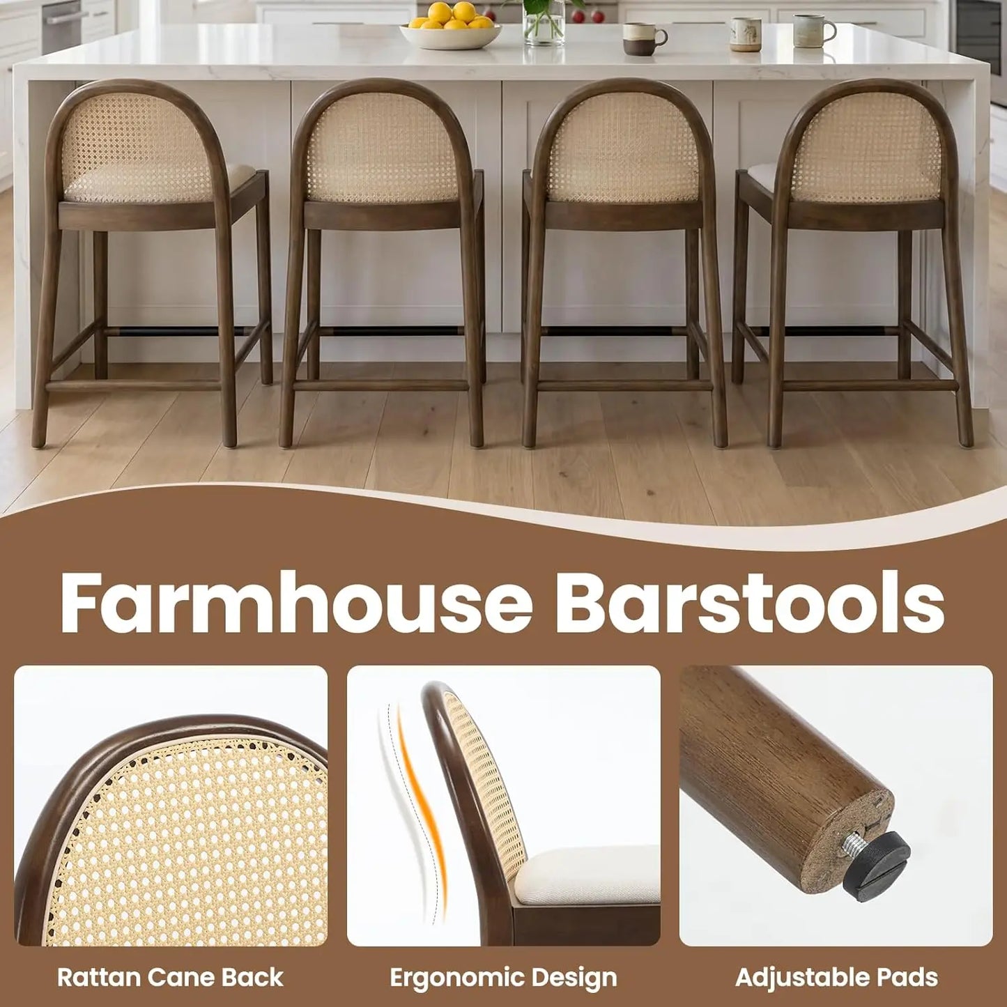 Modern Linen Counter Stools,  Set of 4, 26 Inch Seat Height,  Counter Height Barstools Upholstered.   Bar Stools with Oval, Customized
