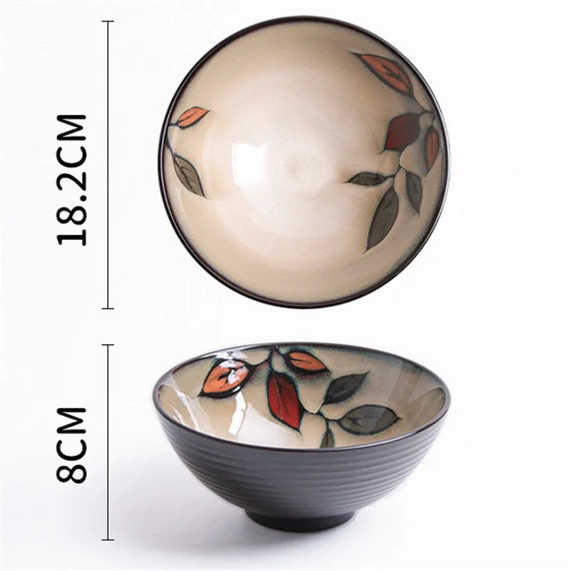 Japanese rural ceramic tableware Vine leaf soup bowl Lamian Noodles bowls Hot vegetable bowls Cover and pour rice bowl bowl set