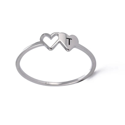 Initial Letter Ring for Women.  Stainless Steel A-Z Alphabet Double Heart Rings for Fashion Wedding  gift, Valentine's Day