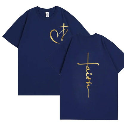 Heart Cross Print Christian T-shirt for Men or Women. Summer,  Plus Size Tee Shirt, Oversized T Shirt