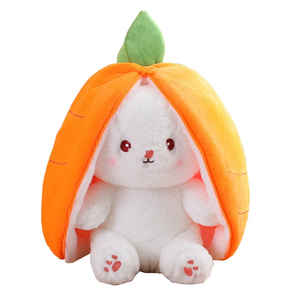 25cm Cute Strawberry /Carrot Rabbit Plush Stuffed Toy.  Creative Into Fruit Transform Baby Cuddly Bunny Doll for Kid Birthday/Easter Gift.