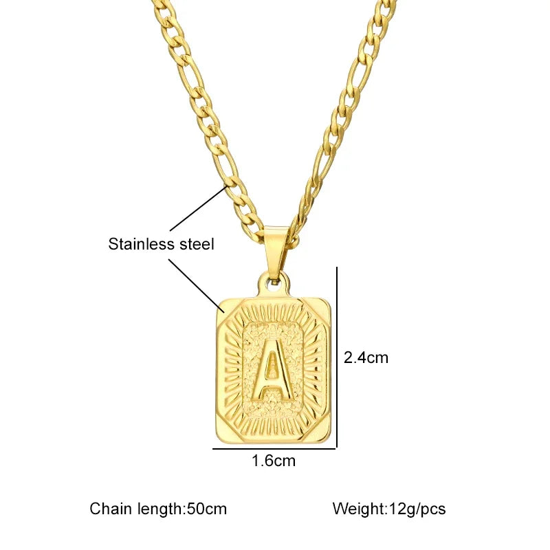 Initial Pendant Necklace for Women/MEN.  Simple Stainless Steel Cuba Link Charm.  Letter Square Neckla Jewelry 
MATHCING  Giftts