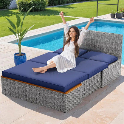Patio/ Day Bed /Outdoor Daybed Set,  Multifunctional Rattan Lounge with 2 Side Tables for Backyard Porch,  Poolside,  Lawn, Beach