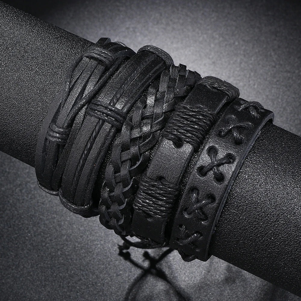 5pcs  black leather braided  bracelet for men /women