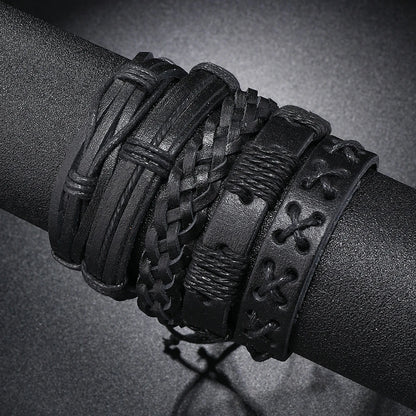 5pcs  black leather braided  bracelet for men /women