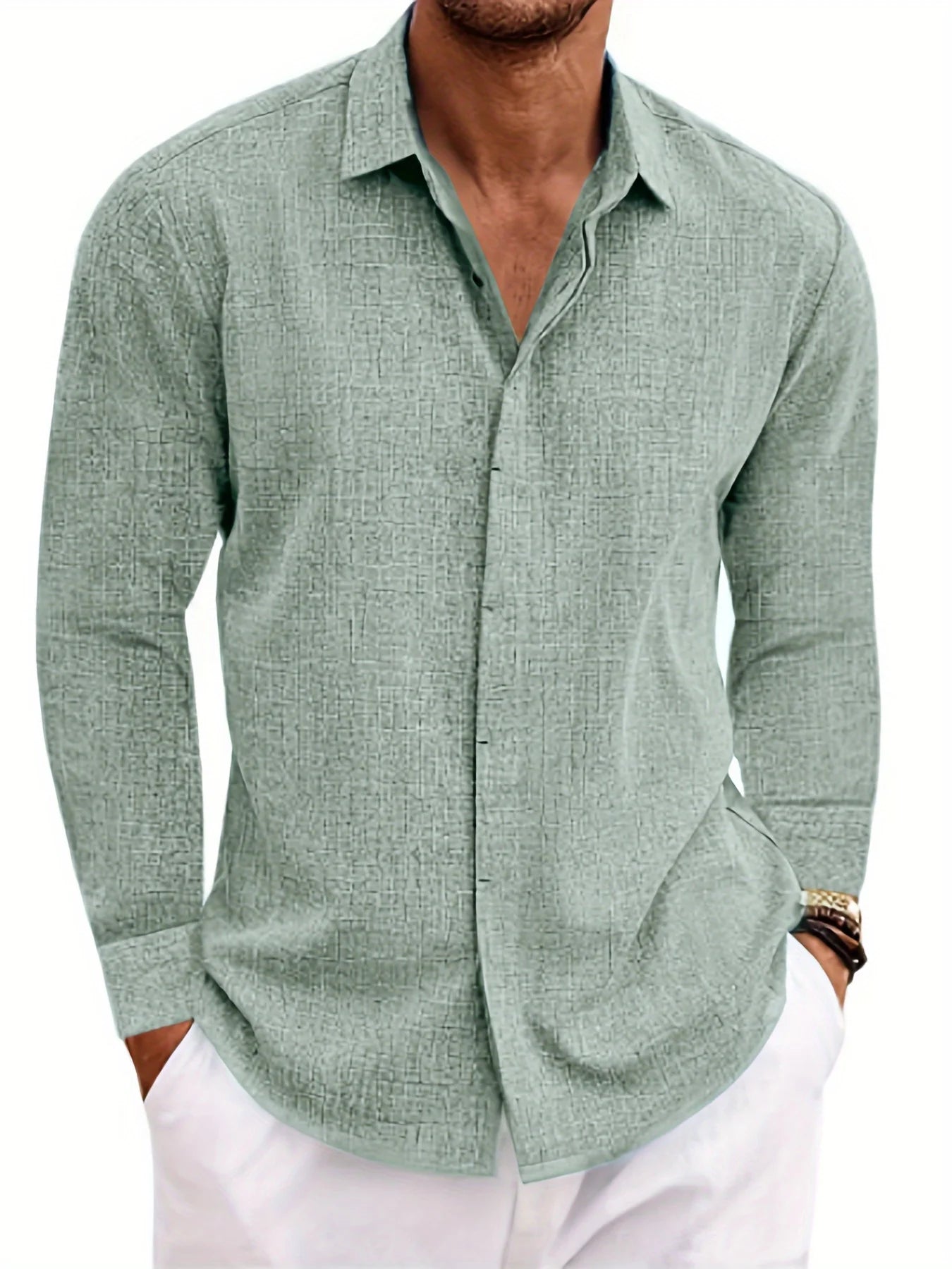 Men's Linen /Cotton Long-sleeved shirt,  Loose Undershirt,  Solid Colors,  plus Great FATHERS DAY Gift!!!