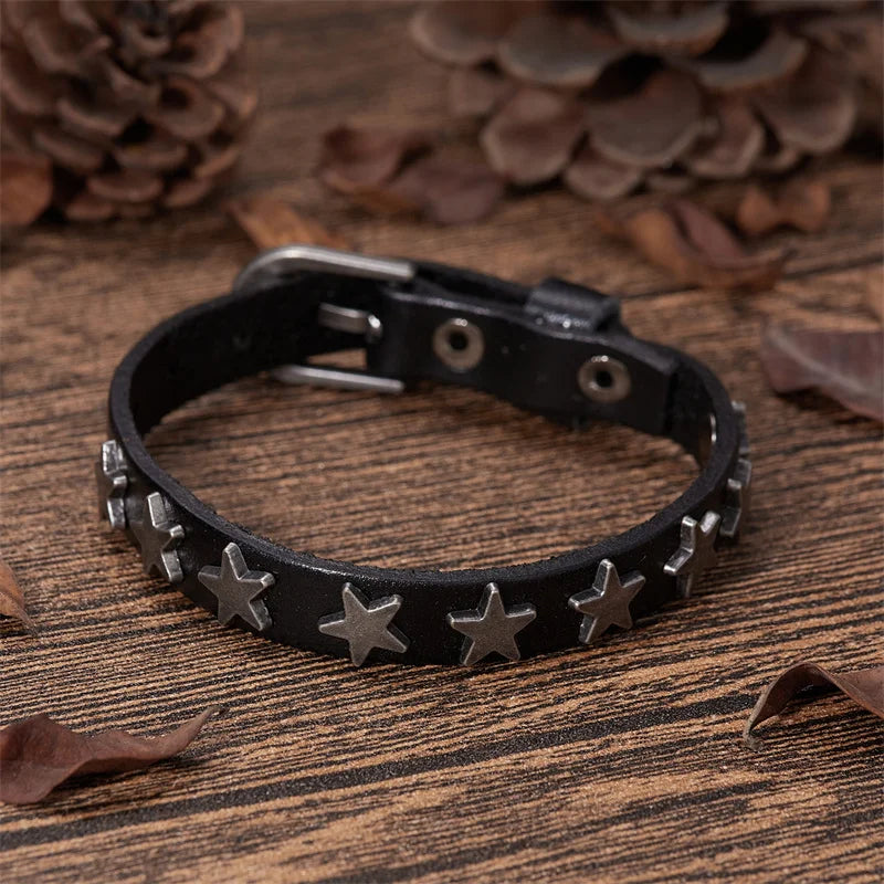 Classic Simple Fashion Leather Bracelets for  Men  and  Women.  Buckle Star Leather Wrap Bracelet & Bangle,  Couple Wristband Jewelry Gift