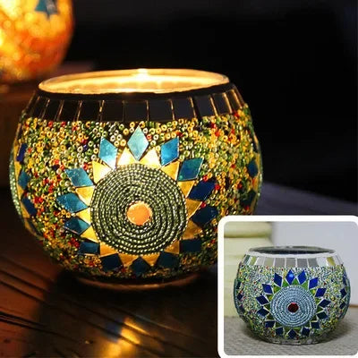 Mosaic Glass Candlestick, Confession Props, Folding Line, Blue, Green, European Style,