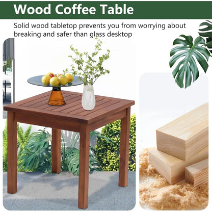 Outdoor Patio Furniture Set, Modern Rattan Bistro Conversation Set with Acacia Wood Frame, Coffee Table, Water-Resistant Cushions