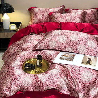 High-end Natural Mulberry Silky Blending Duvet Cover Set with Sheets,  Satin Blending, Silky Bedding Set,  Luxury Queen Bedding Sets