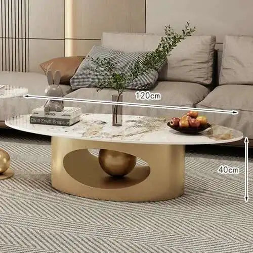 Modern Marble Effect Coffee Tables, Luxury Legs  of  Metal.  Nordic Oval Side Table White Premium Table, Home Furniture