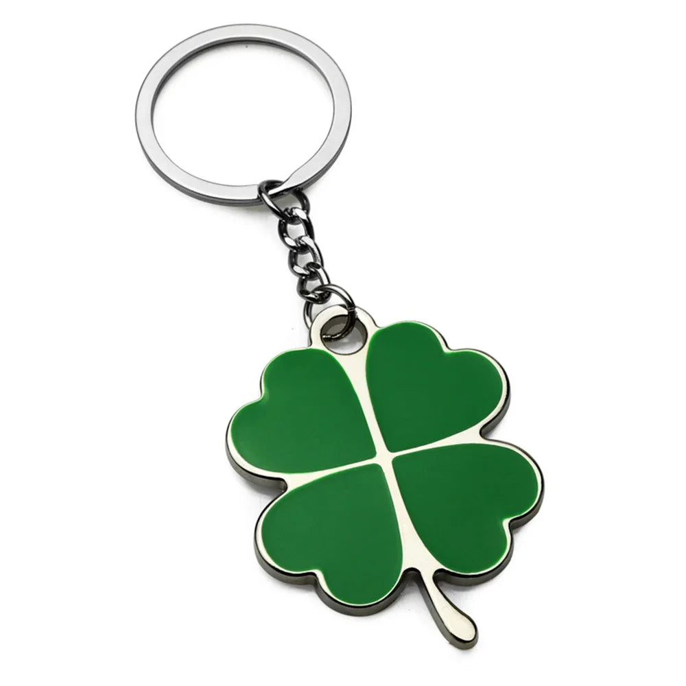 1pc Creative Lucky Four-Leaf Clover Keychains.  Couple Bag Charms,  Accessories, Metal Foliage Shape Car Key Ring Party Gift