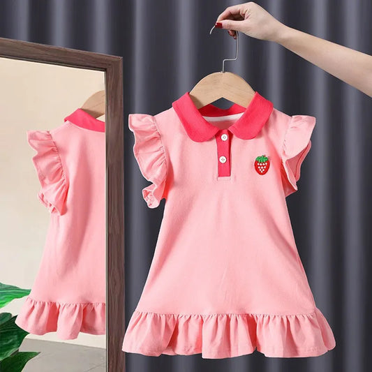 dress for little girls in  summer time,  embroidery  ruffle hem princess dress