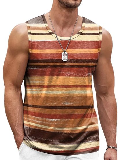 Retro Striped Graphic Tank Tops For Men. Casual Summer Sleeveless 3D Printed Vest,  Loose Crew Neck Quick Dry Sports Tees.  10 different Stripe Choices.  Lots of size choices also.