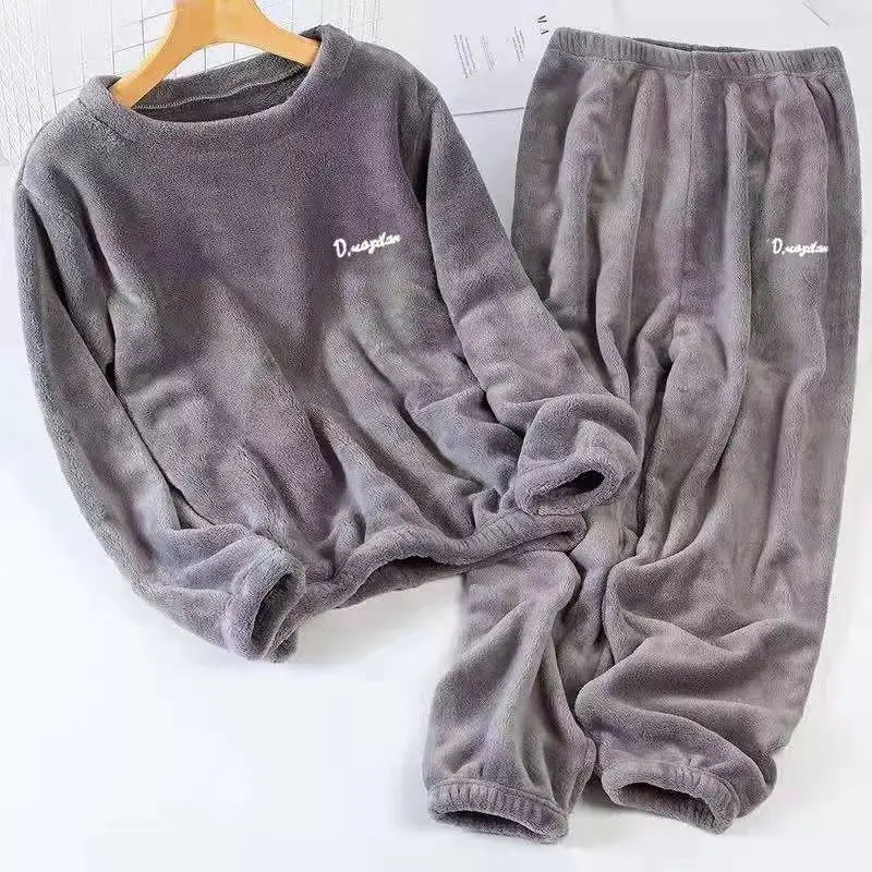 Leisure  with Autumn/Winter Women's Warm Velvet Pajamas with ,Loose Round Neck Elastic Top, Warm Wool Elastic Waist and Tight Leg Pants Set