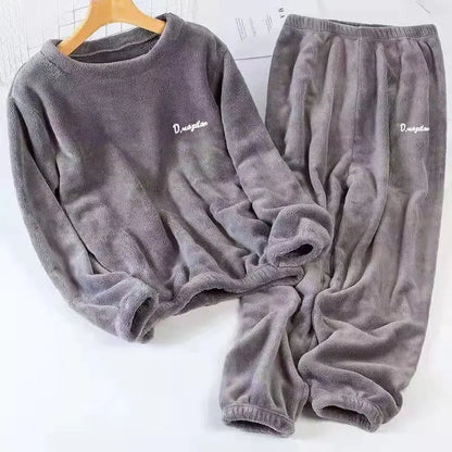 Leisure  with Autumn/Winter Women's Warm Velvet Pajamas with ,Loose Round Neck Elastic Top, Warm Wool Elastic Waist and Tight Leg Pants Set