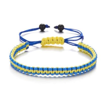 Handmade Blue & Yellow Ukraine Country Peace Love Woven Bracelet Leather Women/ Men Jewelry Gift, Adjustable