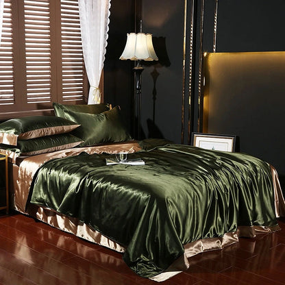 Natural Mulberry Silk Bedding Set Cover Fitted/Flat Bed Sheet,  2 Pillowcases, Luxury Satin Bedsheet,  Solid Colors  King, Queen,  Twin Size