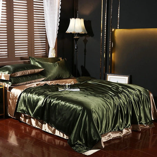 Natural Mulberry Silk Bedding Set Cover Fitted/Flat Bed Sheet,  2 Pillowcases, Luxury Satin Bedsheet,  Solid Colors  King, Queen,  Twin Size