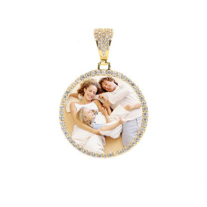 Hip Hop Jewelry Bling CZ Memorial Picture Frames Necklace Personalization Photo Custom 26/35/45/68.5MM Circle Medallions Pendant