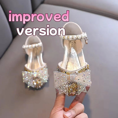 Girls  Dressy Sandals with  Sequins,  Rhinestones, Bows.   Girls Princess Shoes, Baby Girl Shoes with Flat Heel Sandals Size 21-35
