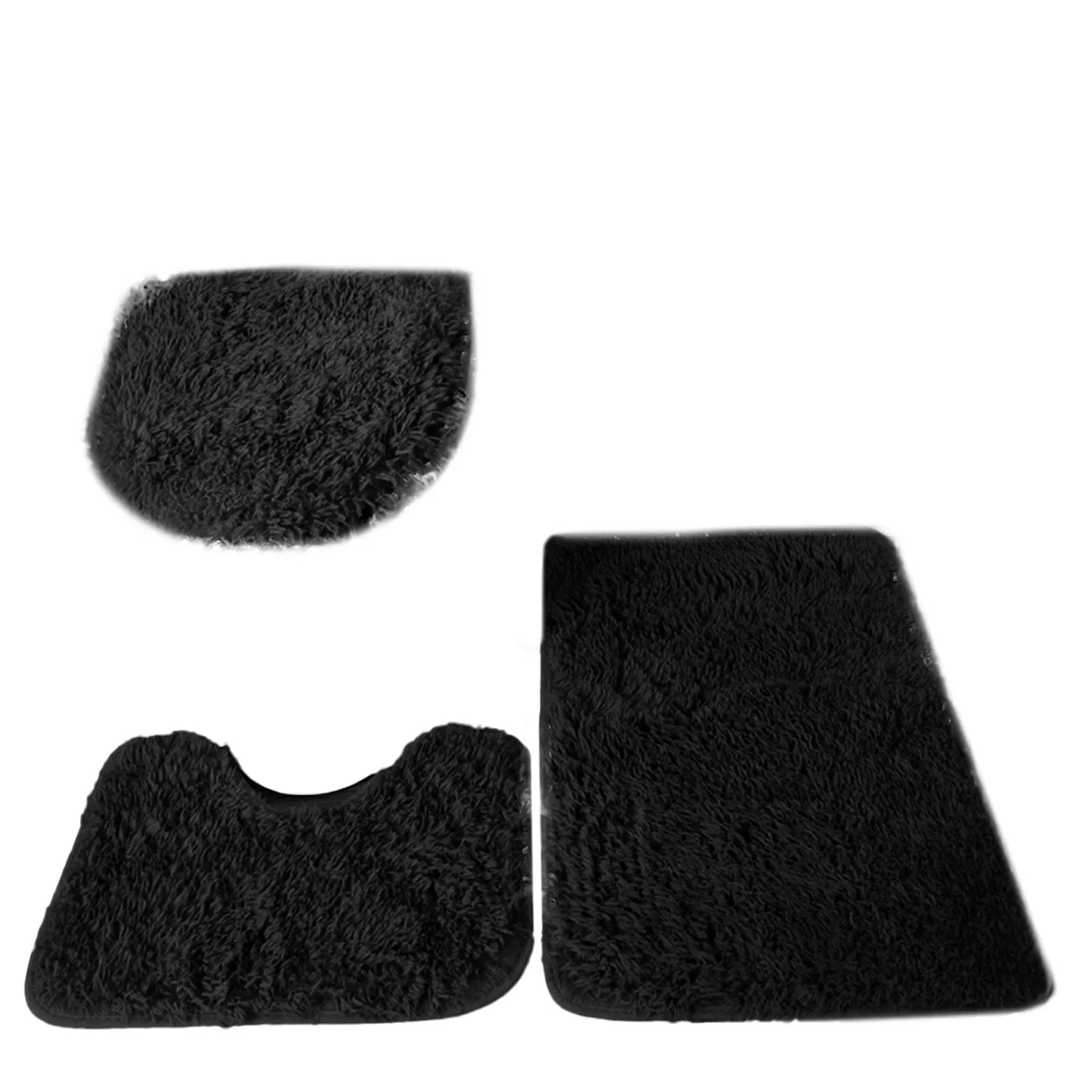 3pc Bathroom Set Rug,  Mat , Toilet Lid Cover   .Plain Solid Color Bathmats 
Kit Non-Slip Fluffy Home Carpets