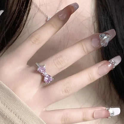 Newly  Arrived Romantic,  Lovely Pink Bowknot Design  for Females.  Exquisite Jewelry Ring with Micro Bow Tie,  'Zircon' for Party and Dating