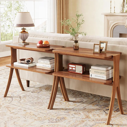 Side Table for Living Room, Farmhouse End Table with 2-Tier Storage Shelf and Solid Wood Legs, or  Nightstand for Bedroom