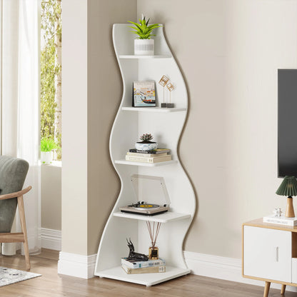 Corner Shelf, Modern 5-Tier Corner Bookshelf, Stylish Corner Small Bookcase, Storage Rack,  Plant Stand
