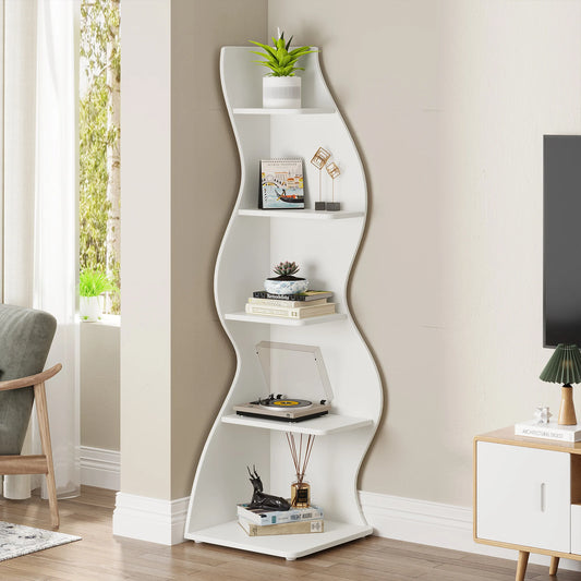 Corner Shelf, Modern 5-Tier Corner Bookshelf, Stylish Corner Small Bookcase, Storage Rack,  Plant Stand