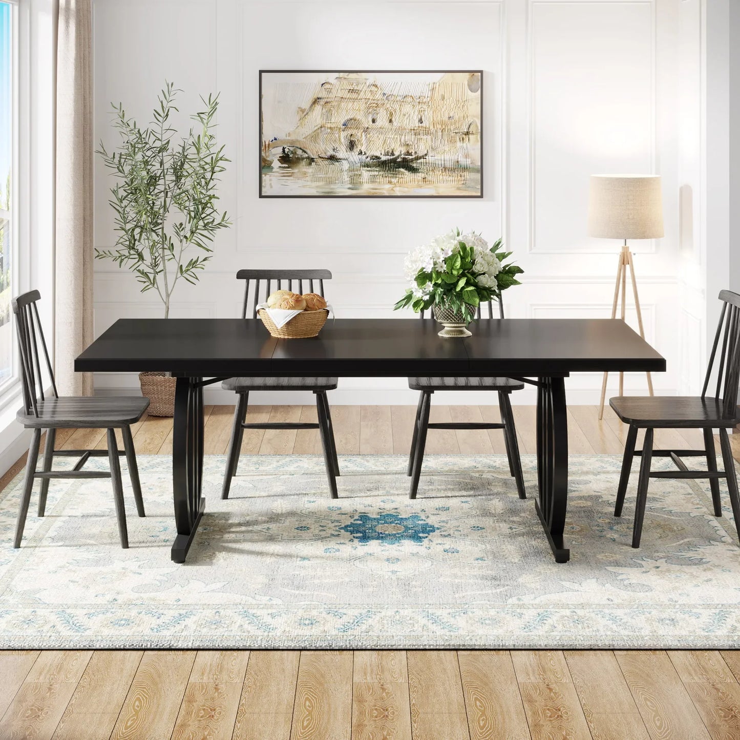 Dining Table for 4-6 People, 63-Inch Large Dinner Table with Heavy Duty Metal Frame, Modern Industrial Kitchen Table