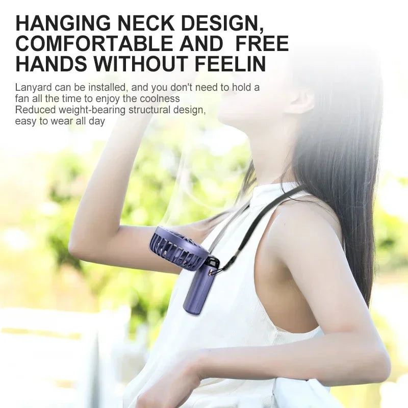 Portable Handheld Mini Fan, Foldable Neck Hanging Fans , 5 Speed USB Rechargeable Fan with Phone Stand and Display Screen, 1800mAh.  BLUE< PURPLE< WHITE Colors are Available