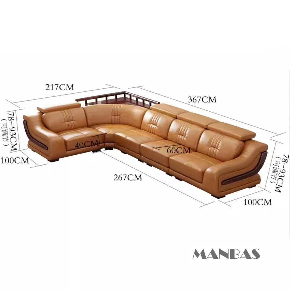 Premium Italian Genuine Leather Sofa Set.  Big Sectional Couch for Living Room,  With Adjustable Headrest