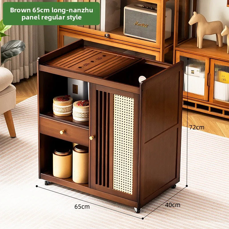 Small, Mobile tea table, Kettle integrated tea cabinet with Solid wood coffee table.  Tea cart Brewing tea table