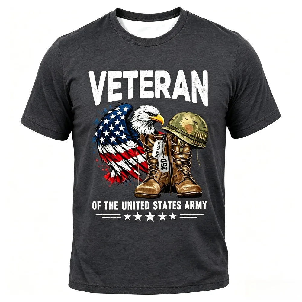 US Army"Veteran" Eagle American Flag T-Shirt, Patriotic Military , Casual Short Sleeve Top for Men.  Lots of Choices and there are sizing charts.